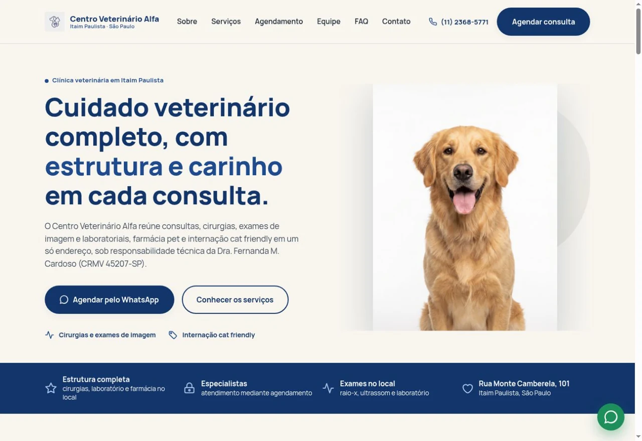 Captura do site Centro Veterinário Alfa no computador