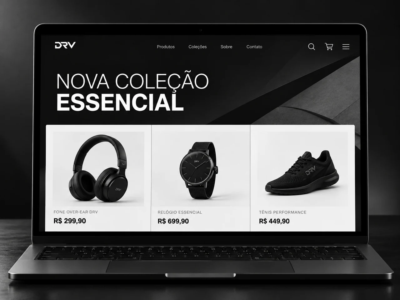 Exemplo de loja virtual com produtos em um notebook