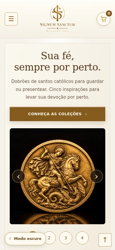 Captura de Sanctum Medalhas Religiosas em tela de celular simulada