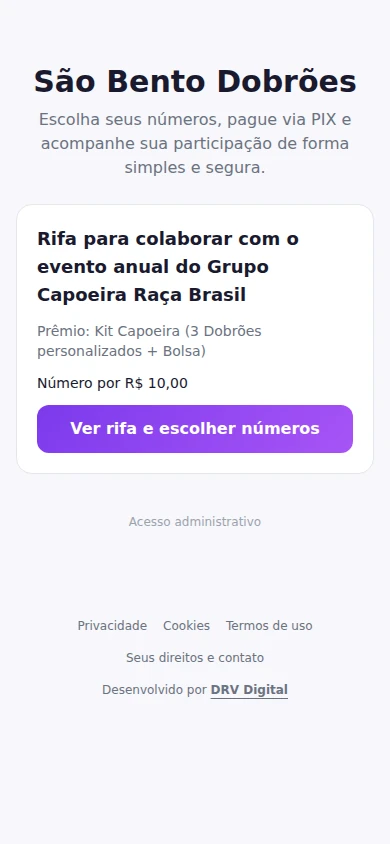 Captura de São Bento Dobrões — Sorteios em tela de celular simulada